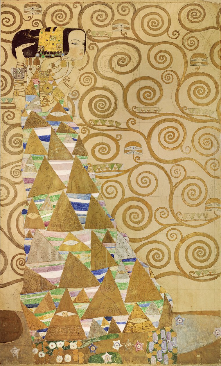 Study for Expectation, 1905-2009 körül (wc és arany papíron) alkotó: Gustav Klimt