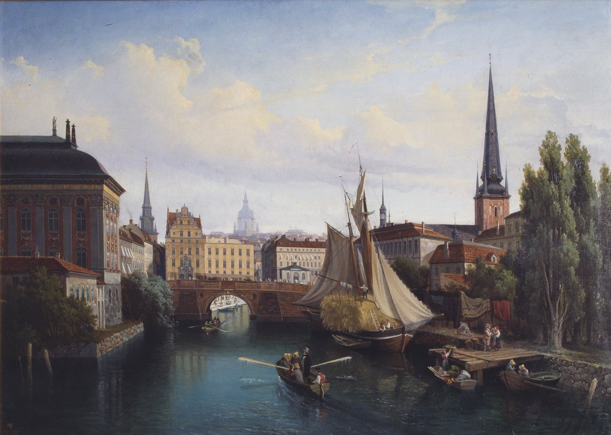Kilátás a Riddarholmskanalenre, Stockholmban 1835-ben, 1880-ban alkotó: Gustaf Wilhelm Palm