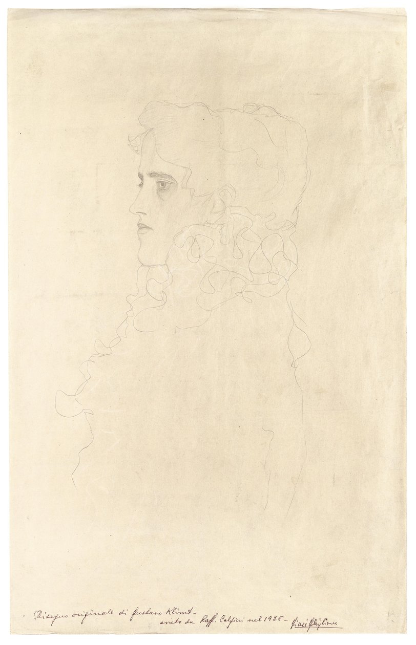 Profilban lévő nő, fodros gallérral alkotó: Gustav Klimt