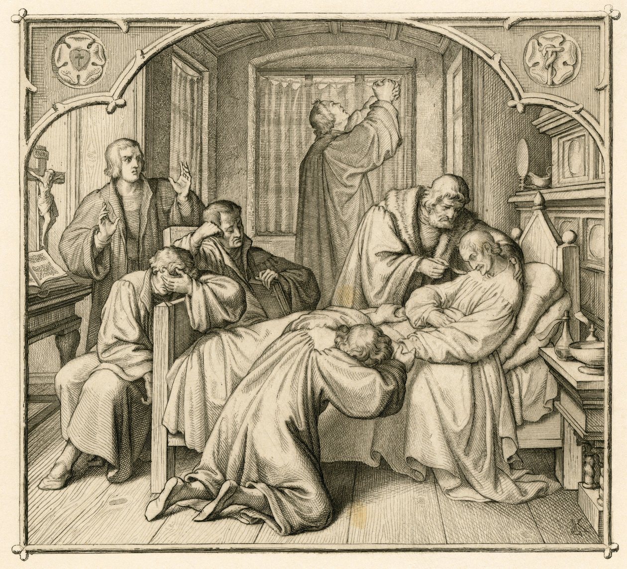 Luther barátja, Philipp (Philippe, Philippus) Melanchthon (1497-1560) nagyon beteg, ezért Luther gyógyulásért imádkozik. alkotó: Gustav Ferdinand Leopold Konig