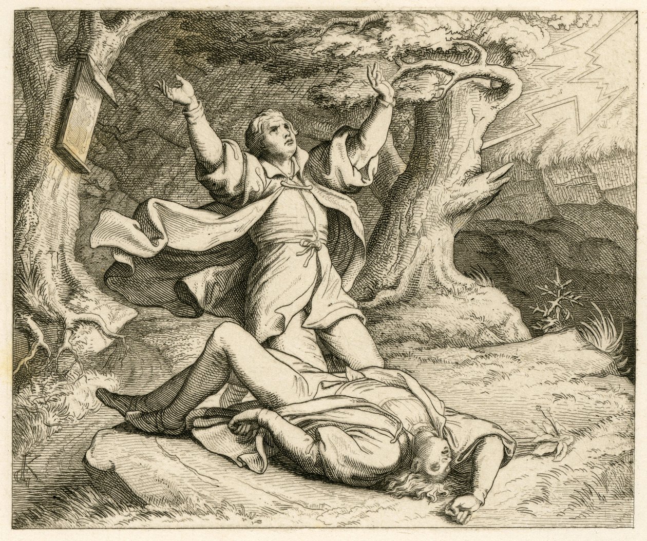 Luther Márton és barátja, Alexis (talán ez volt a neve) vánszorogtak, és zivatar volt. Alexist villámcsapás érte, és meghalt alkotó: Gustav Ferdinand Leopold Konig