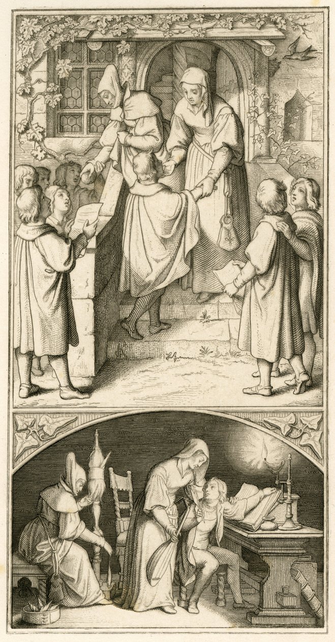 Luther Márton iskolás korában Ursula Cotta ajtaja előtt énekel Eisenachban egy kis kenyérért. Ebben a házban fogja megtanulni a sípot és a lantot, tehát az eredeti szöveget alkotó: Gustav Ferdinand Leopold Konig