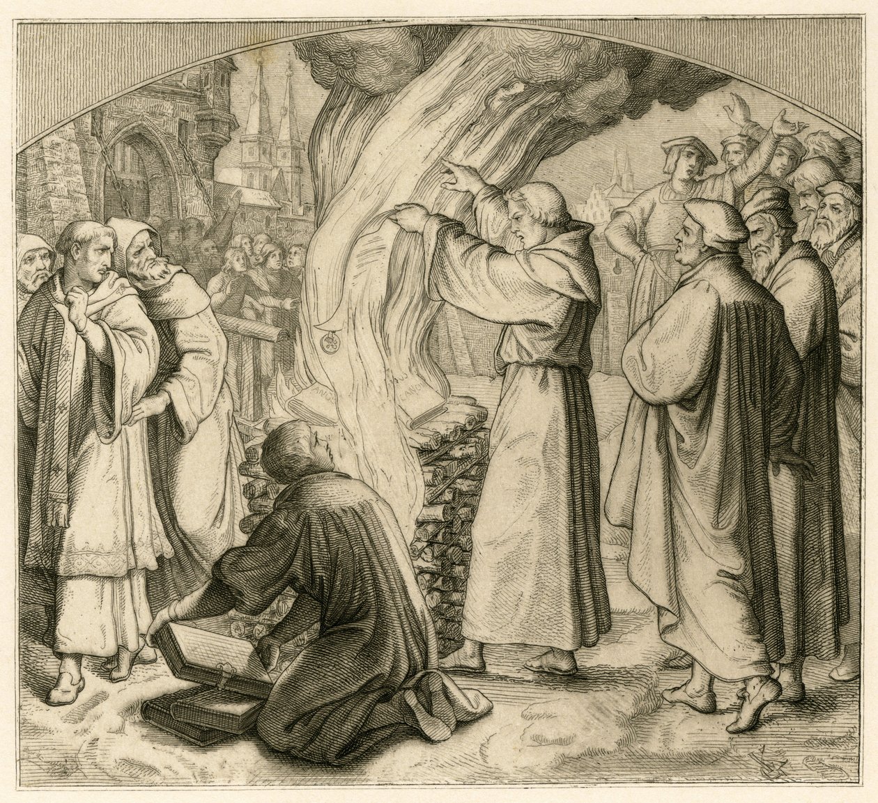 Martin Luther is burning the bull of excommunication alkotó: Gustav Ferdinand Leopold Konig