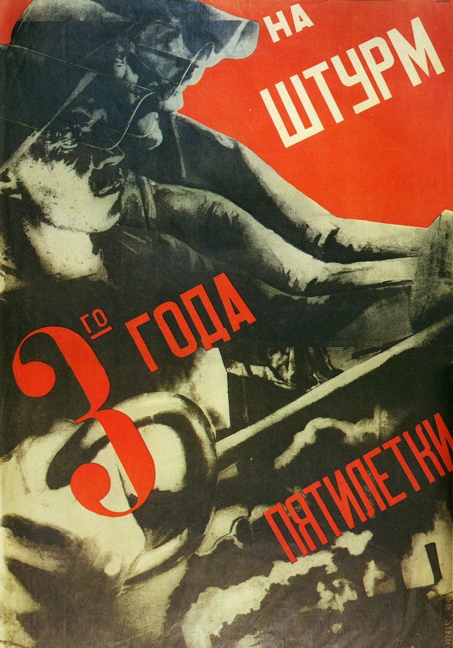 Az ötéves terv harmadik évének viharában, Klutsis, Gustav (1895-1938). 1930 körül (litográfia) alkotó: Gustav Klutsis