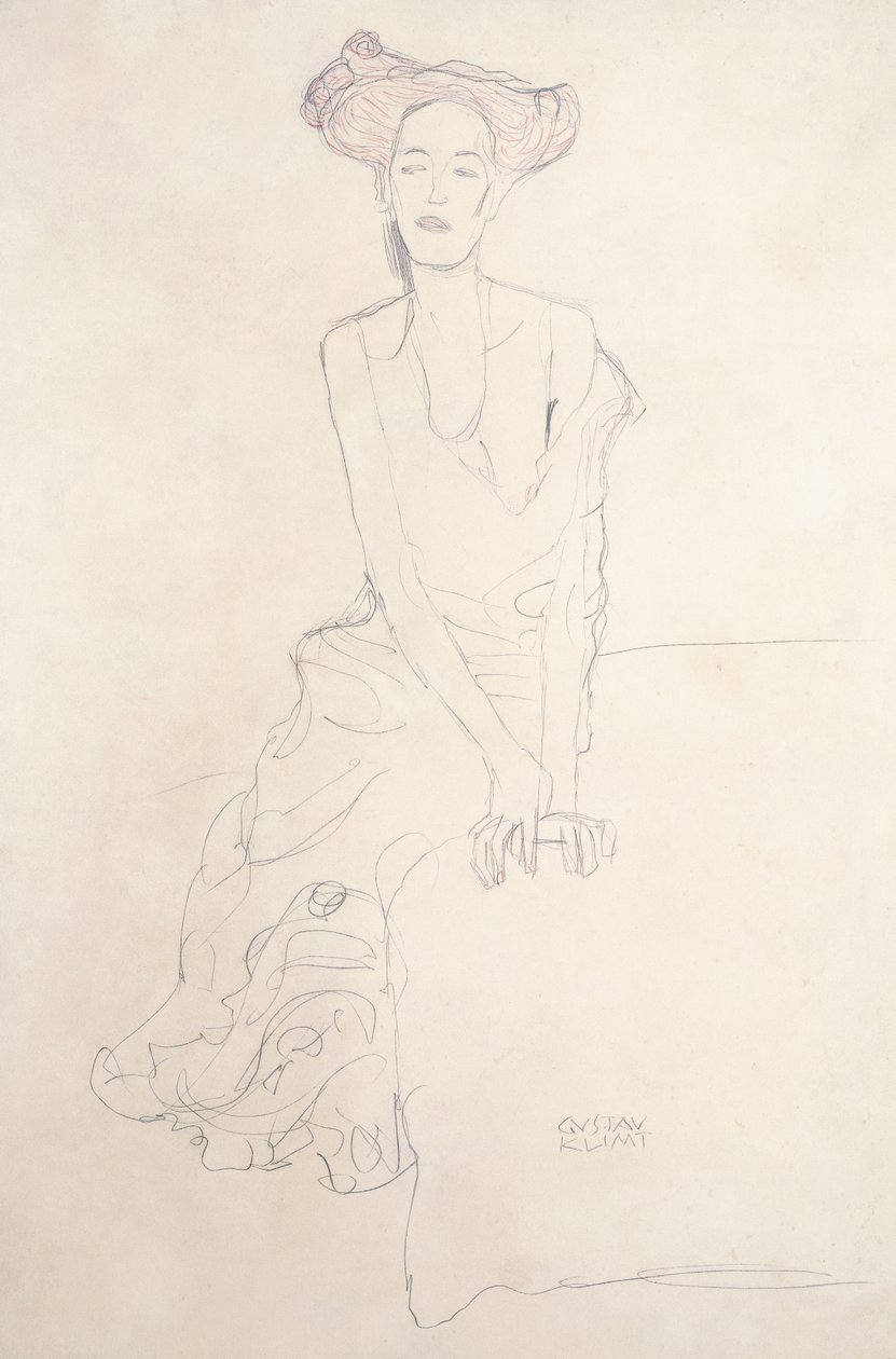 Aug Ruhubeit, a fiatal nő, kezével támogatja magát, 1908 alkotó: Gustav Klimt