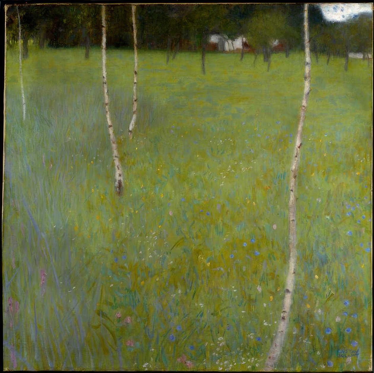 Tanyasi ház nyírfákkal (Fiatal nyírfák) alkotó: Gustav Klimt