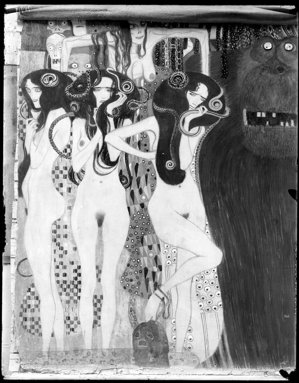 Beethoven-fríz: részlet a "Die feindlichen Gewalten"-ből alkotó: Gustav Klimt