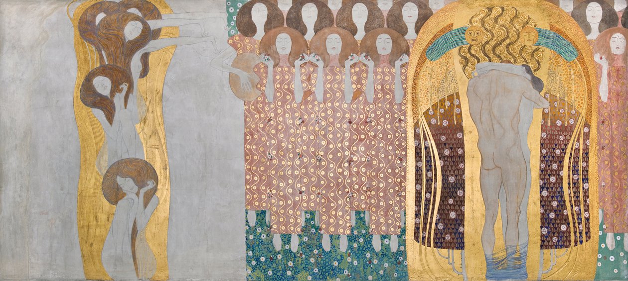 Beethoven Frieze: A művészetek, a paradicsomi kórus és az ölelés - 8. tábla, jobb oldali hosszú fal alkotó: Gustav Klimt