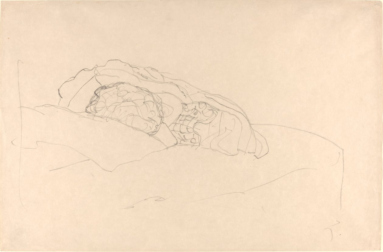 Összegömbölyödött lány az ágyon alkotó: Gustav Klimt