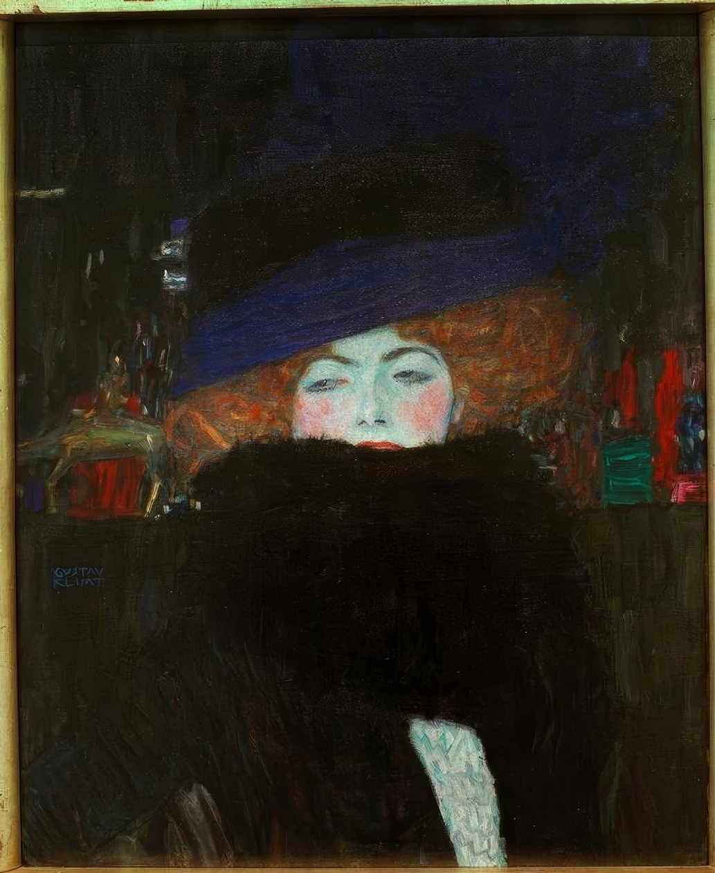 Hölgy sapkával és tollboával alkotó: Gustav Klimt