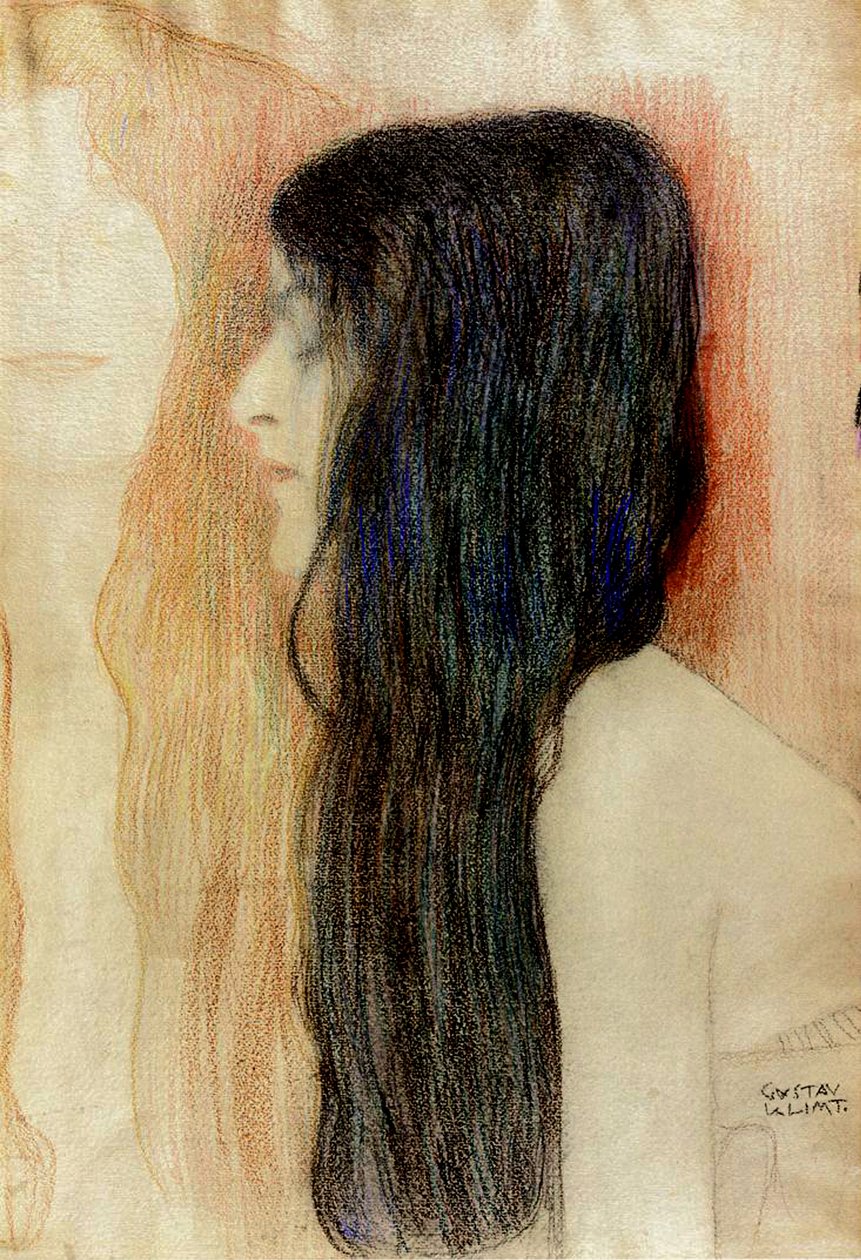 Lány hosszú hajjal, 1898-99 (pasztell, papír) alkotó: Gustav Klimt
