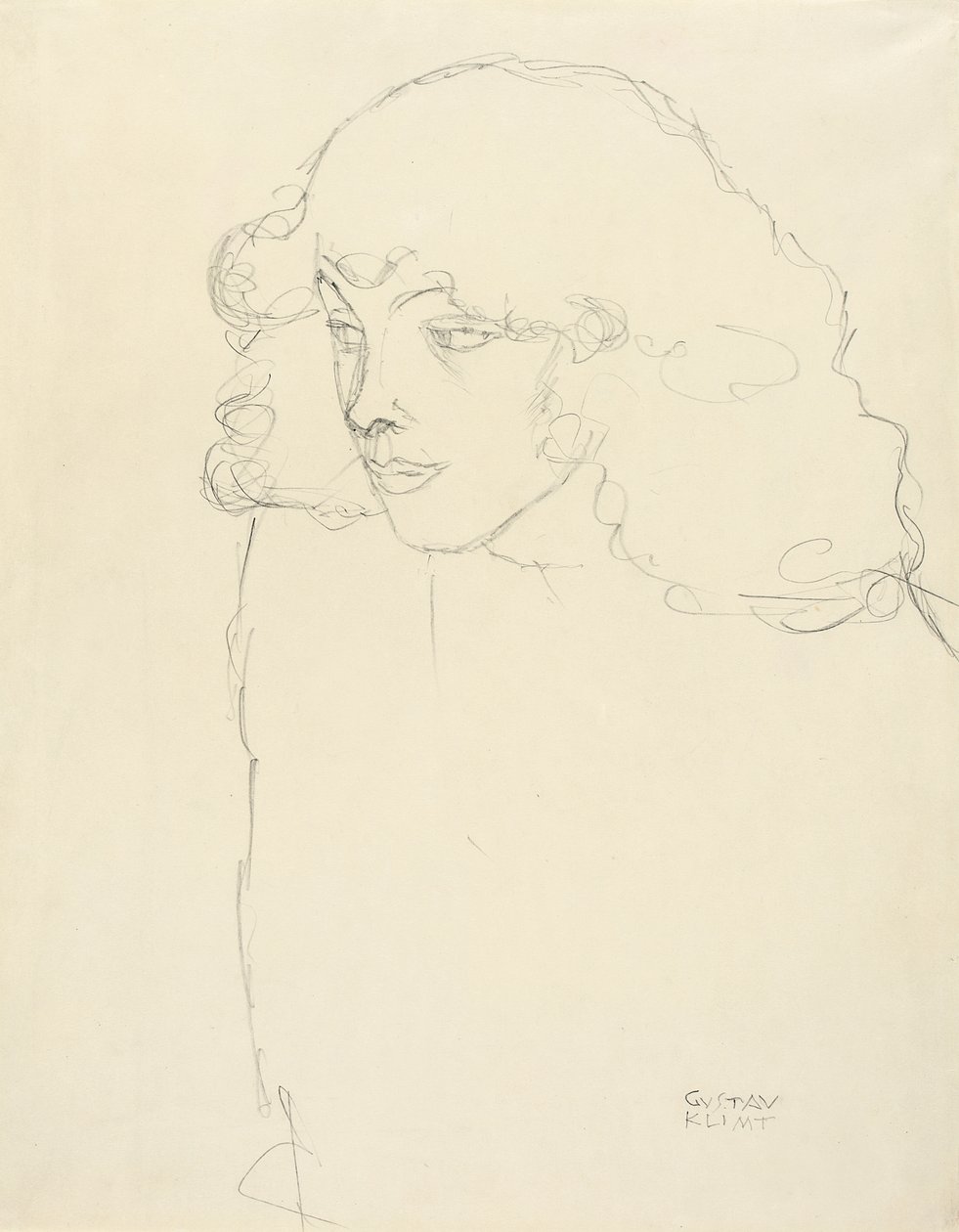 Félalakos lányportré háromnegyedes profilban, 1913 alkotó: Gustav Klimt