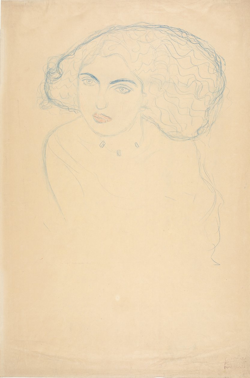 Egy nő feje, 1916 körül (színes ceruza papíron) alkotó: Gustav Klimt