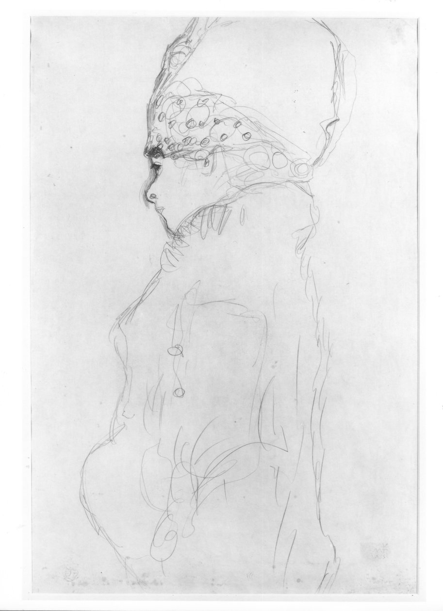 Magas kalapos hölgy, 1917 körül, alkotó: Gustav Klimt