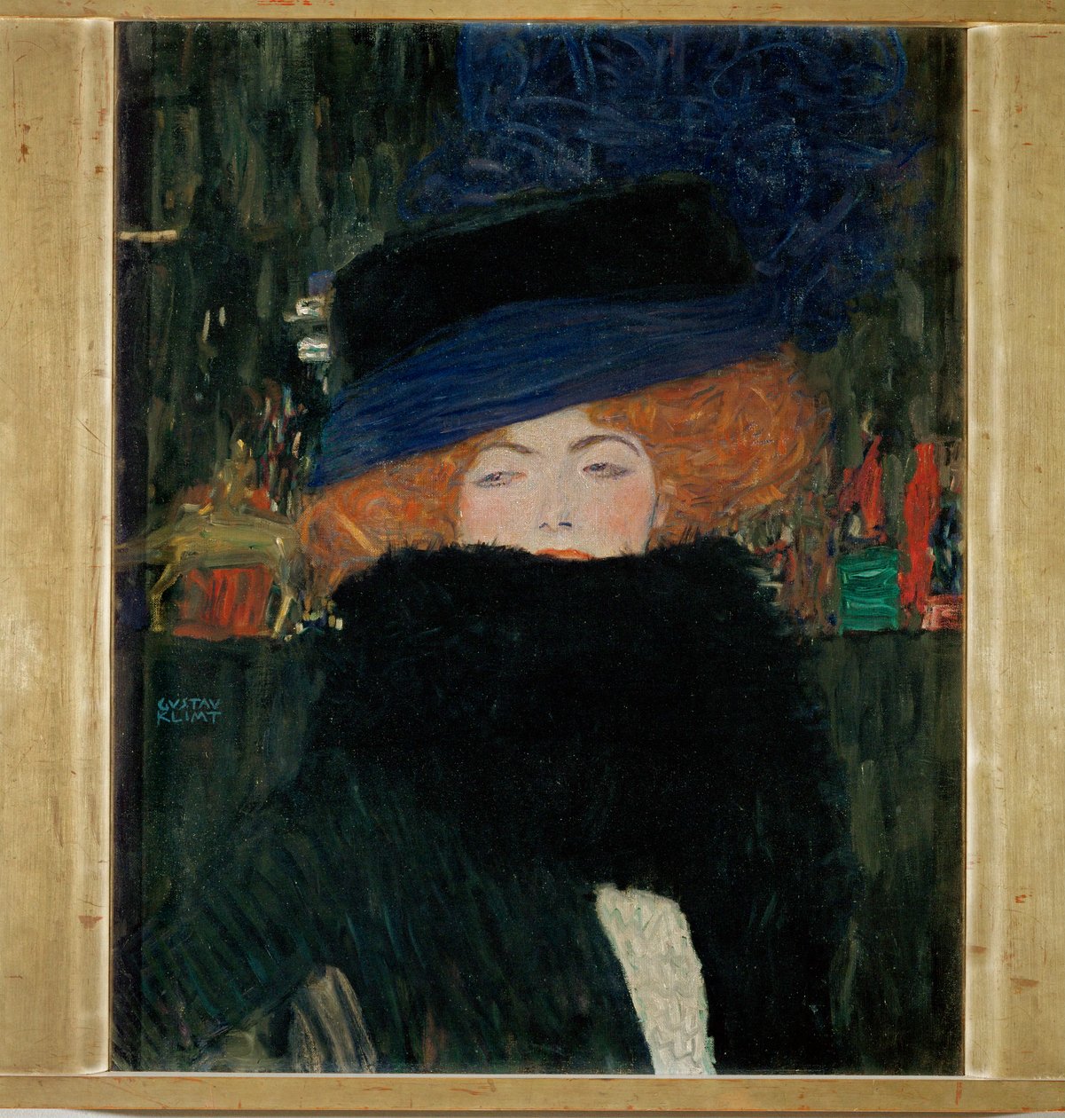 Hölgy kalapos és tollas boa alkotó: Gustav Klimt