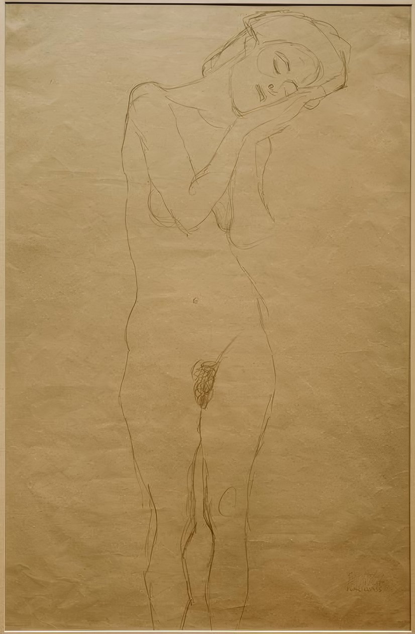 Meztelen elölről, kezekkel az arcán alkotó: Gustav Klimt