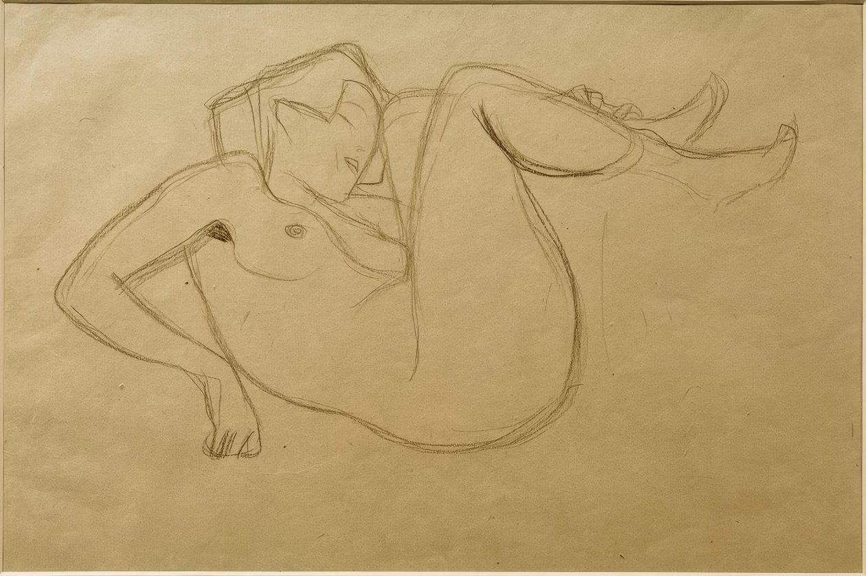 Akt lány guggolva, kihúzott combokkal (tanulmány) alkotó: Gustav Klimt
