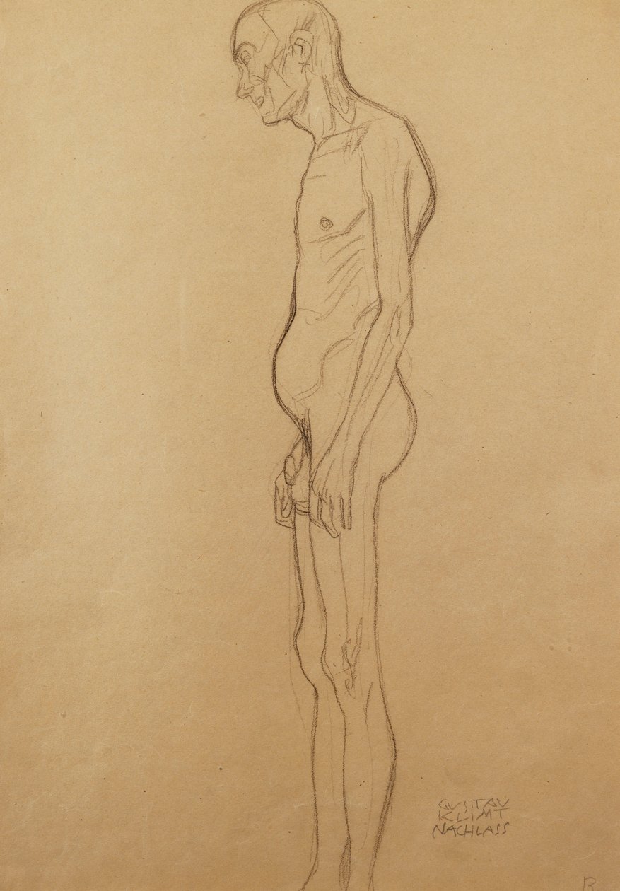 Meztelen férfiak; meztelen férfi balra, alkotó: Gustav Klimt