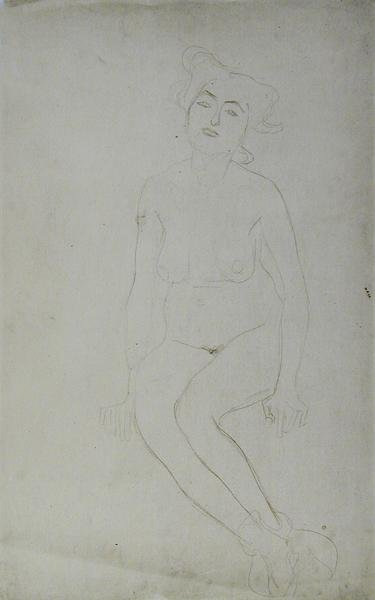 Meztelen nő ülve, 1903 körül (ceruza és piros zsírkréta japán papíron) (f/w fotó) alkotó: Gustav Klimt