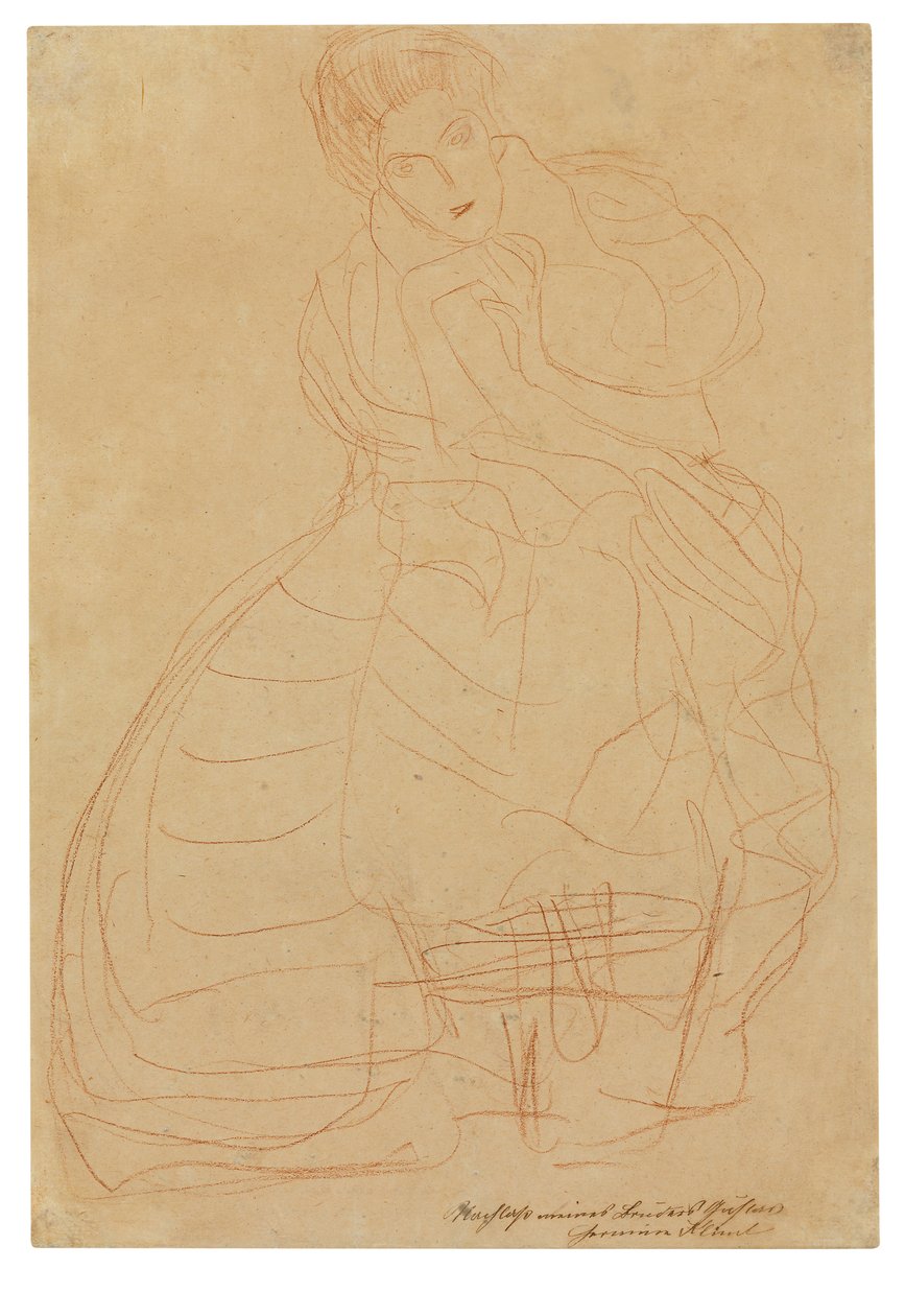 Adele Bloch-Bauer portréja. Jelmeztanulmány patkó alakban tartott kezekkel alkotó: Gustav Klimt
