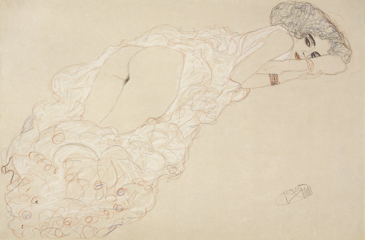 Fekvő akt, hason fekve jobbra fordulva, 1910 alkotó: Gustav Klimt