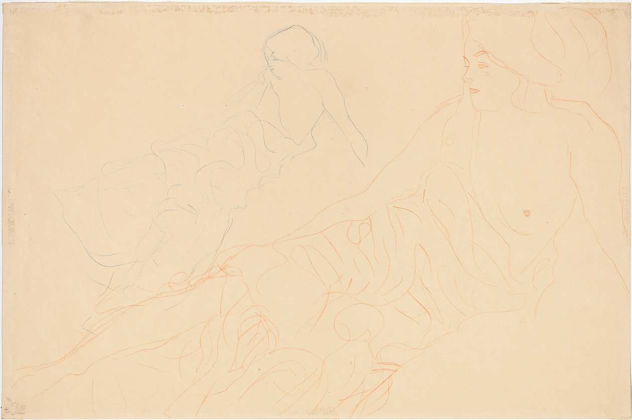 fekvő aktok; Feltámasztott nő, ismétlés a bal oldalon, 1913 alkotó: Gustav Klimt
