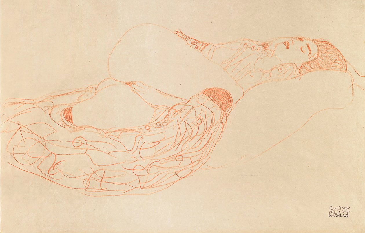 Fekvő félmeztelen maszturbálás, 1912-1913 alkotó: Gustav Klimt