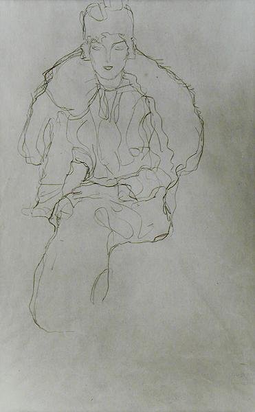 Ülő nő szőrmével és fejdísszel alkotó: Gustav Klimt