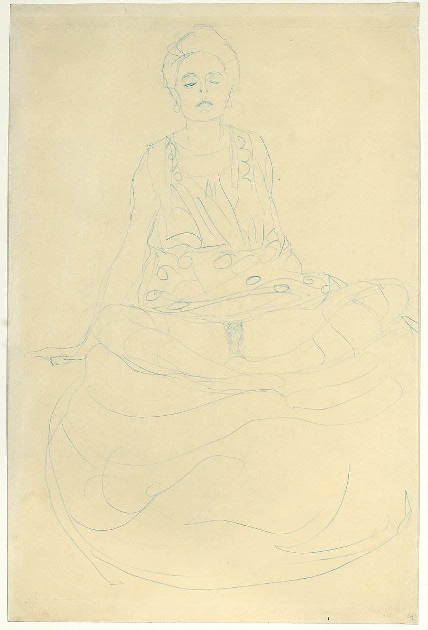 Elölről félmeztelenül ülve, 1907 körül (ceruza papíron) alkotó: Gustav Klimt