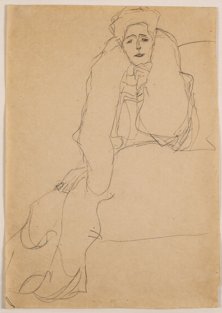 Balra ülve, a felsőtest előre dől; Balra ülve, törzs előre, balra támasztva, 1904-1905 alkotó: Gustav Klimt