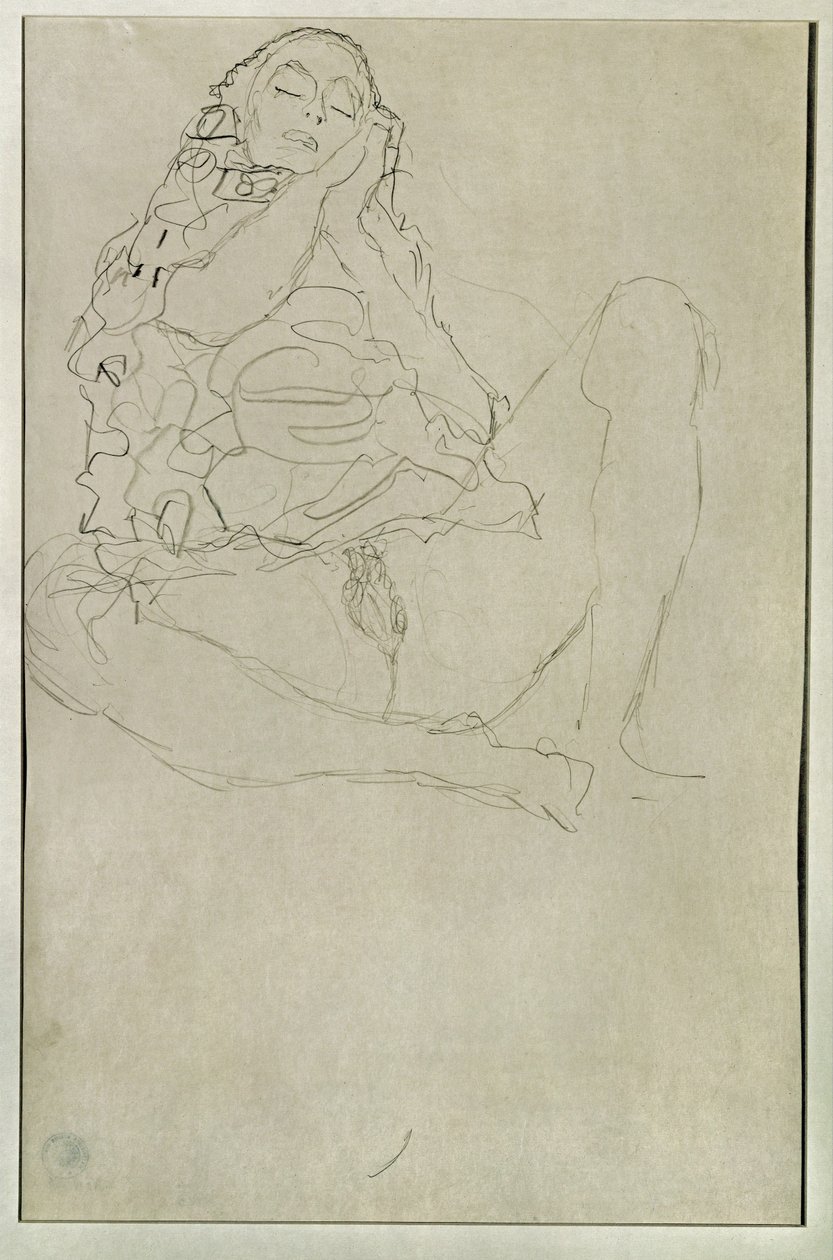 Félmeztelenül ül, csukott szemmel alkotó: Gustav Klimt