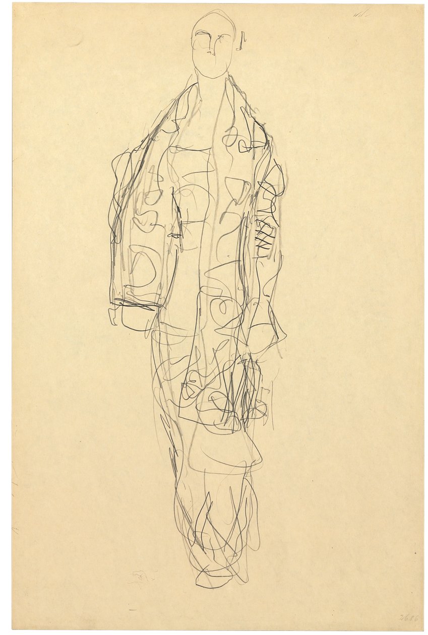 Álló hölgy köpennyel, 1914-16 körül (ceruza, papír) alkotó: Gustav Klimt