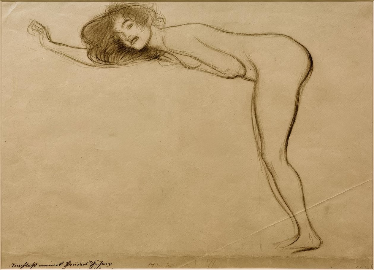Álló meztelen lány testével balra hajolva alkotó: Gustav Klimt