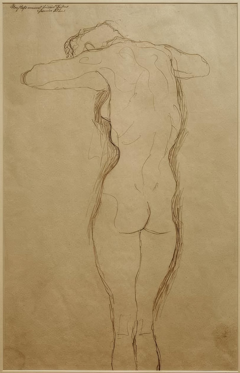Meztelenül állva hátulról, karok vízszintesen behajlítva (tanulmány) alkotó: Gustav Klimt