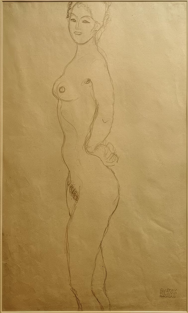 Balra álló női akt, kéz a kézben... alkotó: Gustav Klimt
