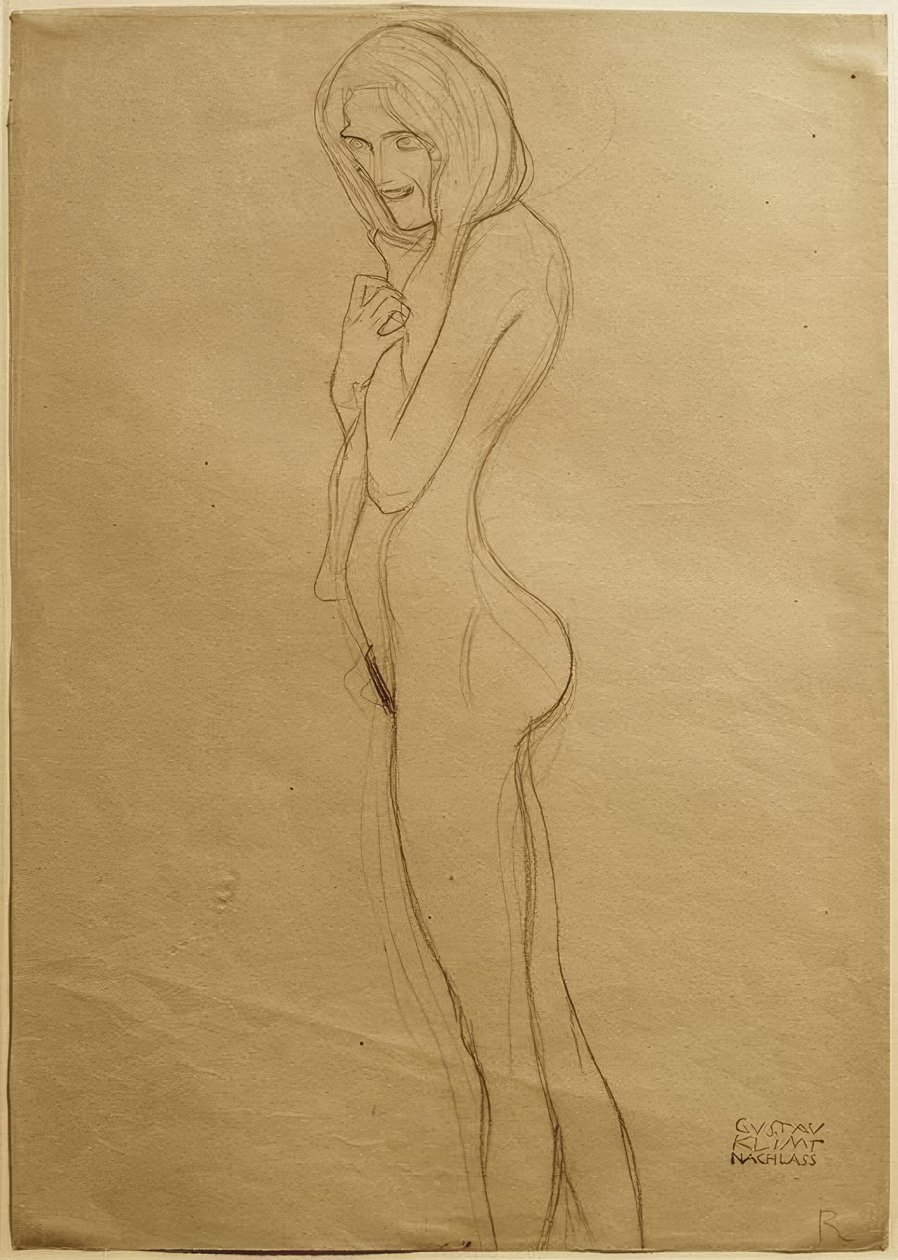 Tanulmány a bal gorgon számára a Beethoven-frízben alkotó: Gustav Klimt