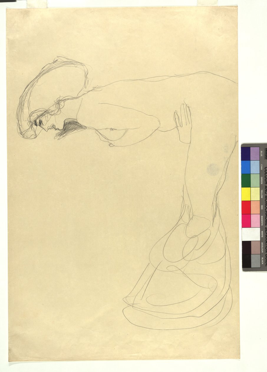 Studie zu einer nach vorne gebeugten weiblichen Gestalt im Profil nach links alkotó: Gustav Klimt