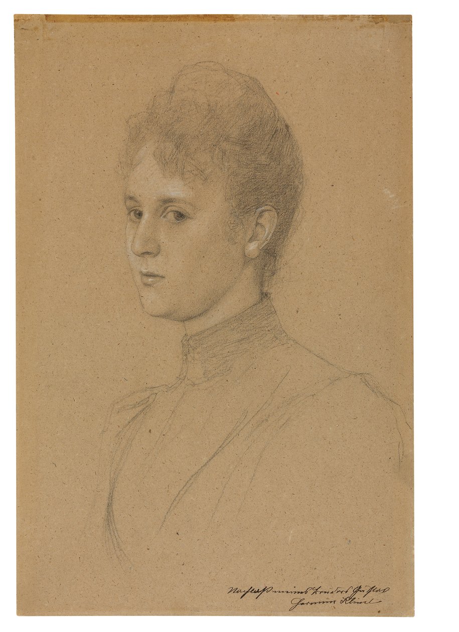 Tanulmány egy portréhoz (Heymannné), 1892 körül (ceruza, fehérrel kiemelve, buff papírra) alkotó: Gustav Klimt