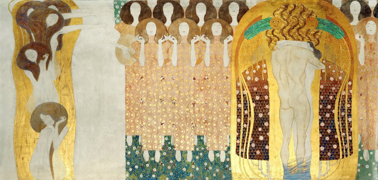 A Beethoven-fríz, Részlet: The Arts, Chorus of Paradise, Embrace, 1902 alkotó: Gustav Klimt