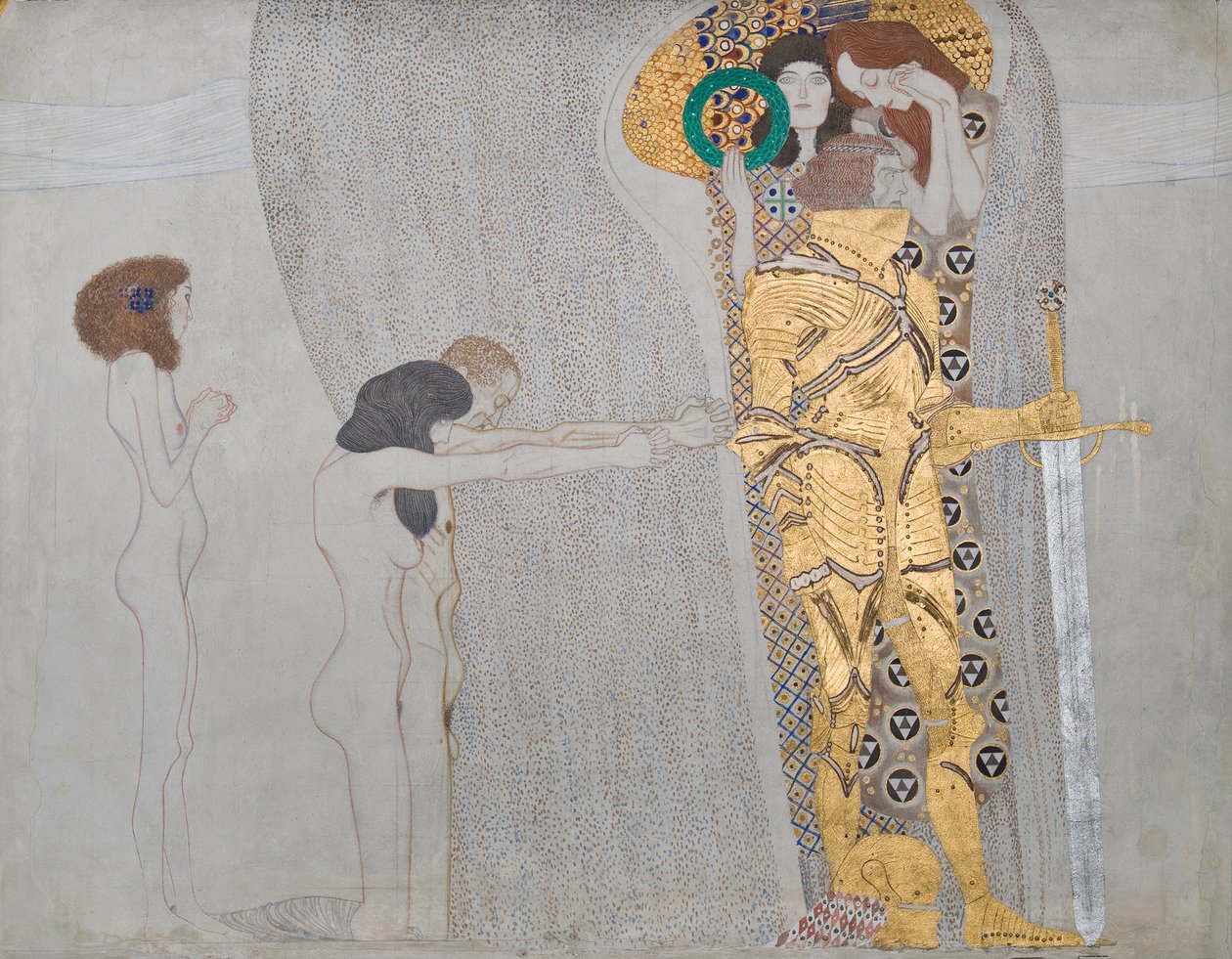 A boldogságvágy a Beethoven-frízből", 1902 alkotó: Gustav Klimt