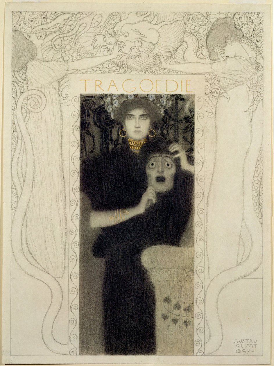 Tragédia. Tanulmány a Tragédia allegóriájához (toll és tinta, fehér tus) alkotó: Gustav Klimt