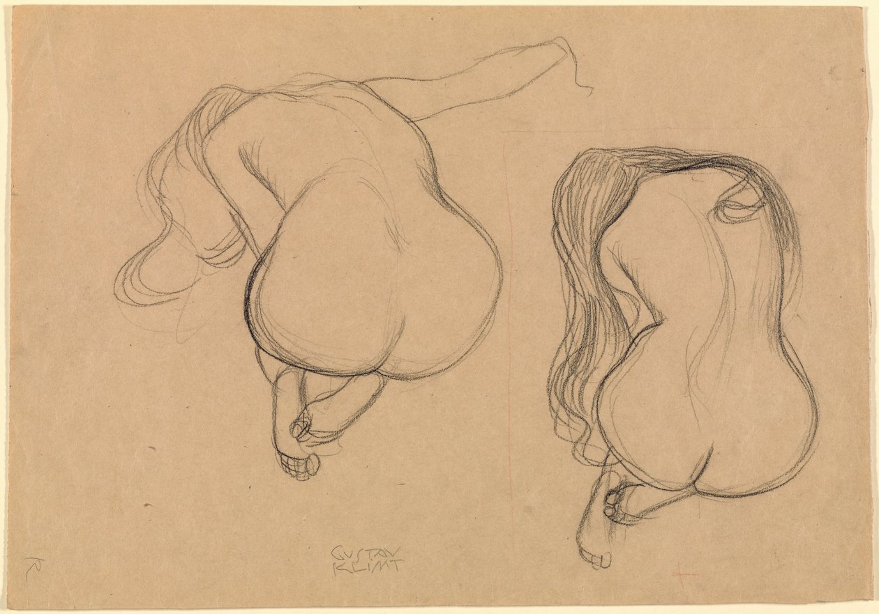 Két tanulmány egy hosszú hajú, ülő aktról alkotó: Gustav Klimt