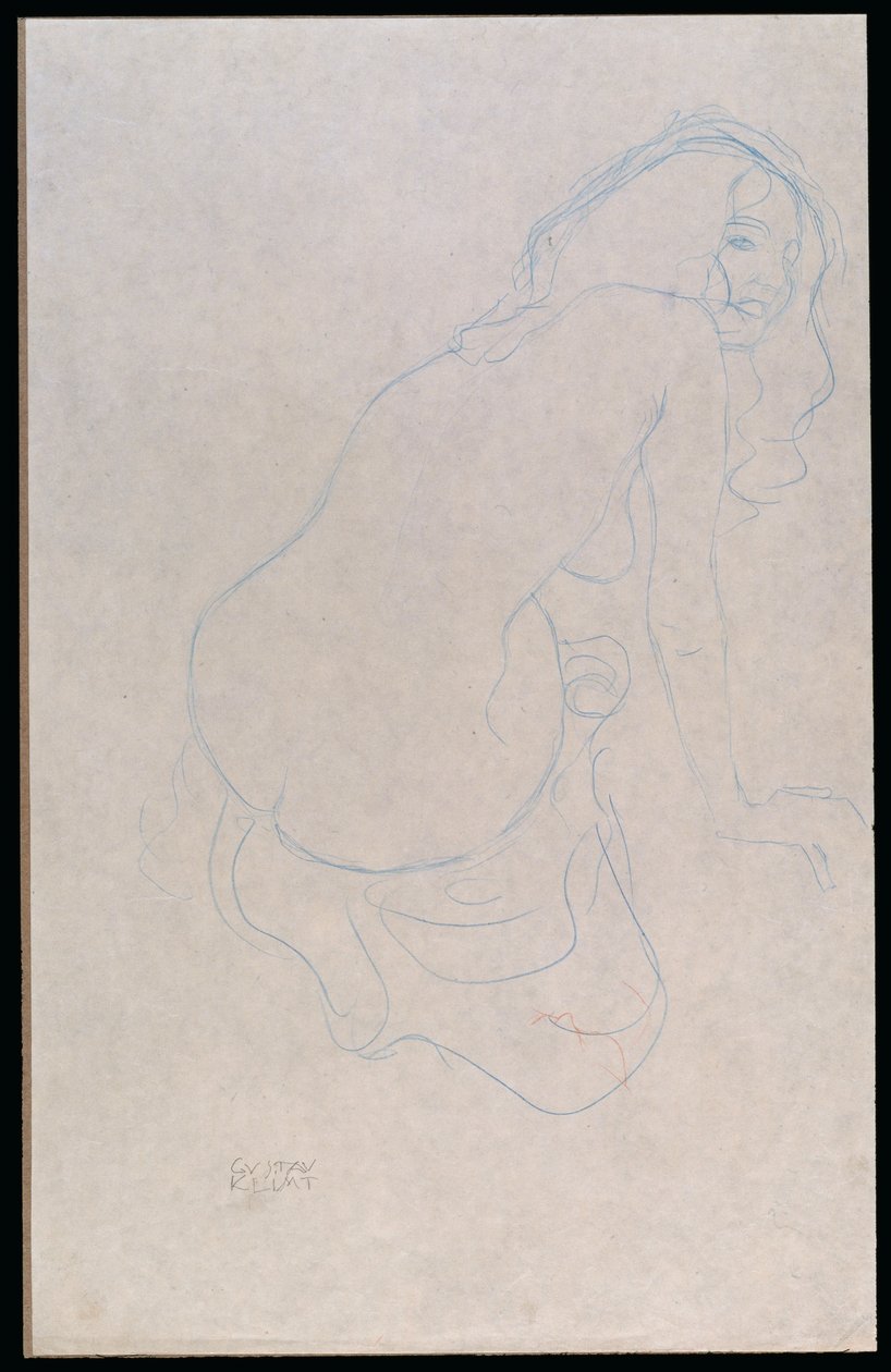 Nő jobbra dőlve, hosszú hajjal, 1910-11 körül alkotó: Gustav Klimt