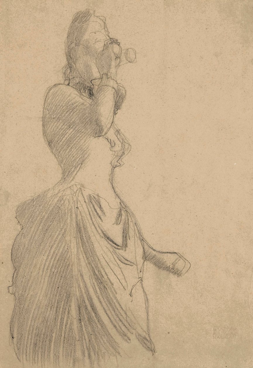 Nő távcsővel, 1888 körül (fekete kréta, színezett fektetett papírra) alkotó: Gustav Klimt