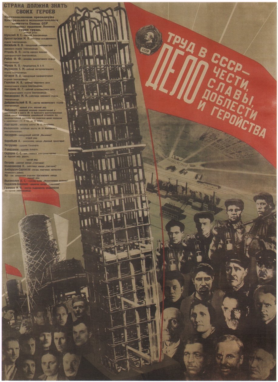 A Szovjetunióban végzett munka becsület, dicsőség, áldozat és hősiesség dolga, 1931 alkotó: Gustav Klutsis