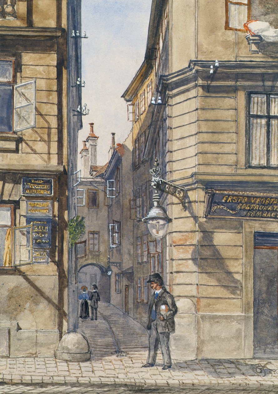 A Brunngasse Bécs első vegetáriánus éttermével alkotó: Gustav Korompay