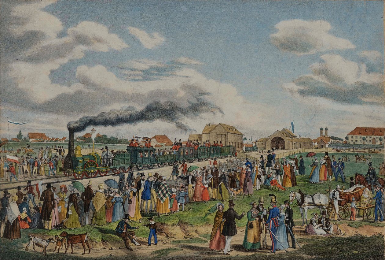 A München-Augsburg vasútvonal megnyitása 1839. szeptember 1-jén. alkotó: Gustav Kraus