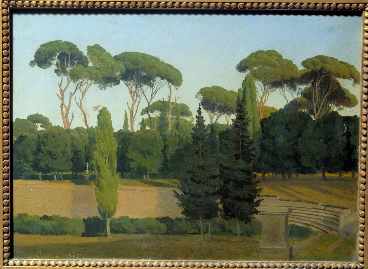 A Villa Borghese kertjében. Gustaf Wilhem Pálma festménye (1810 - 1890) Ec. Beperelték. alkotó: Gustav Palm