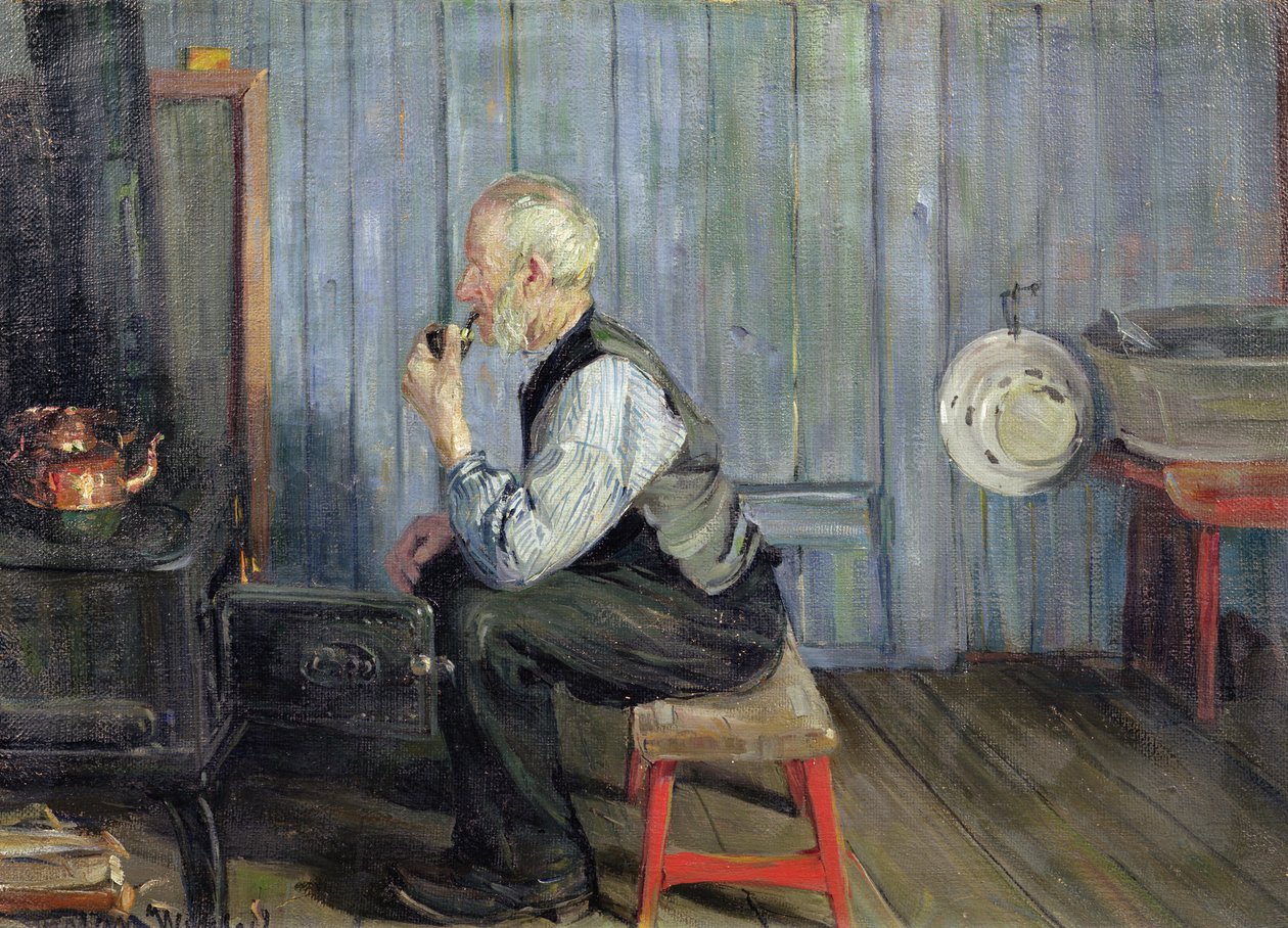 Férfi kék konyhában (olaj, vászon) alkotó: Gustav Wentzel