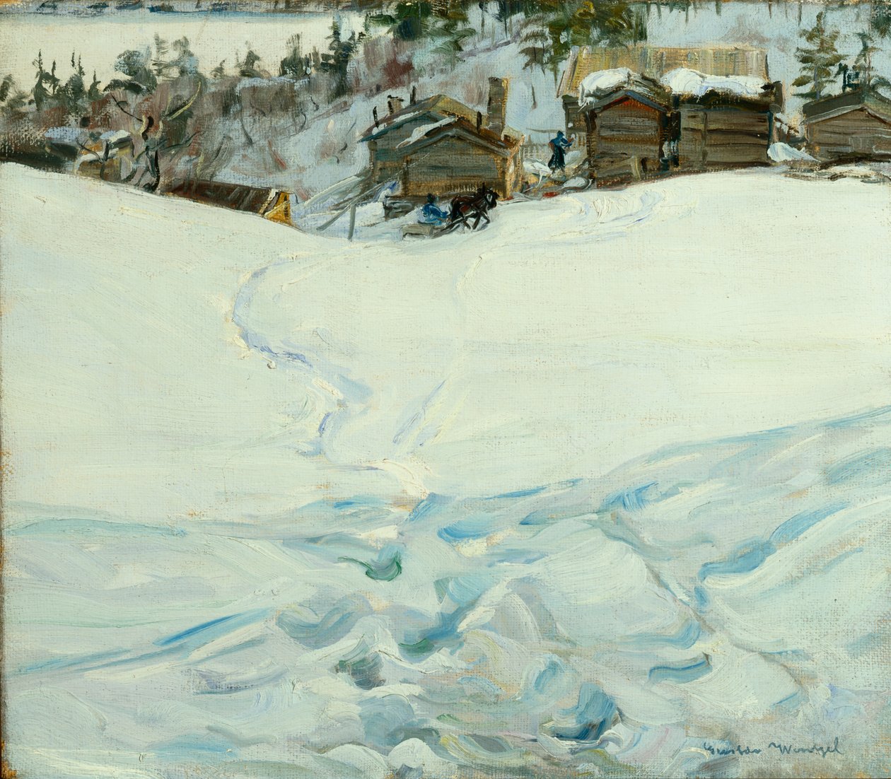 Hegyi farm téli tájban (olaj, vászon) alkotó: Gustav Wentzel